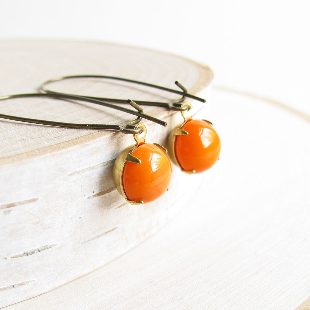 Orange Drop Earrings Coral Orange Rhinestone by SimpleSquirrel