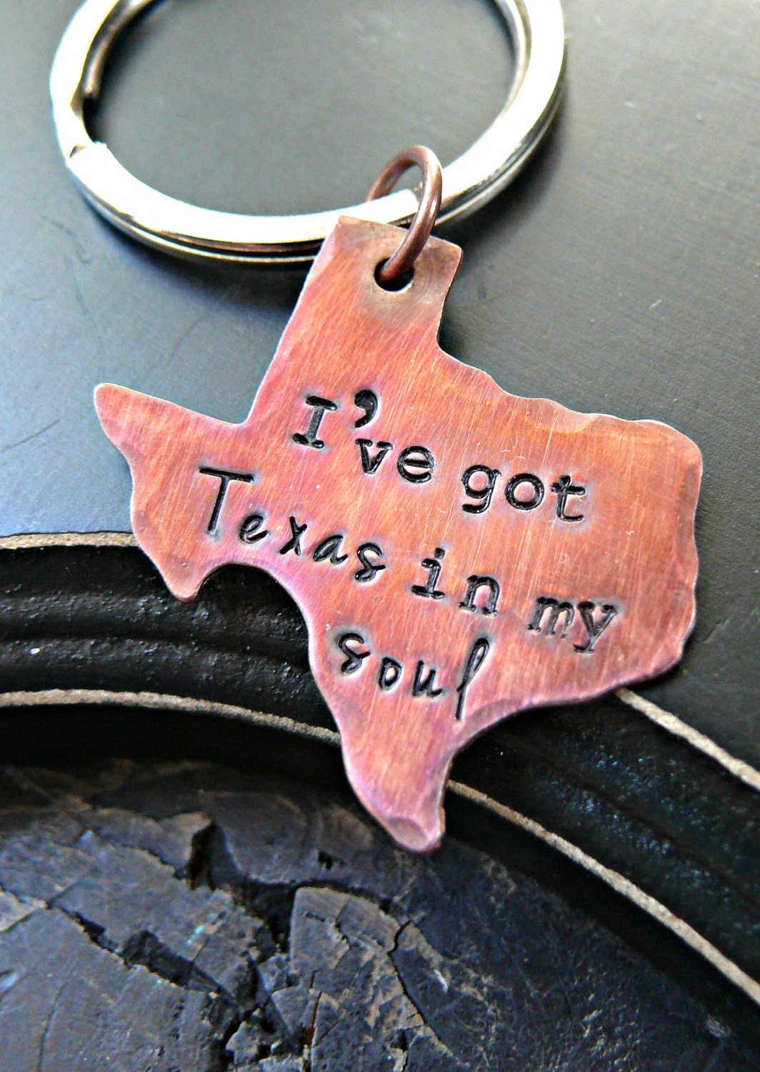 Hand Stamped State Texas Keychain Texas Keychain Hand