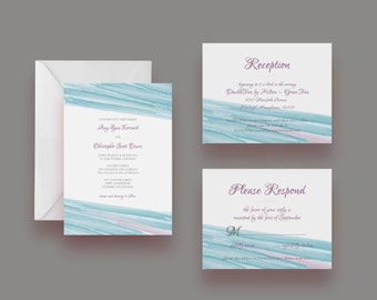 Printable Watercolor Wedding Invitation Suite -- Invite, Response Card + Reception Card -- Digital File Only