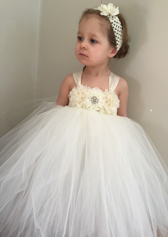ivory chiffon and lace flower girl toddler wedding tulle tutu
