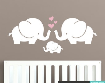 Cute Elephants Wall Decal - Elephant Family Baby Room Wall Sticker - WAL-A153