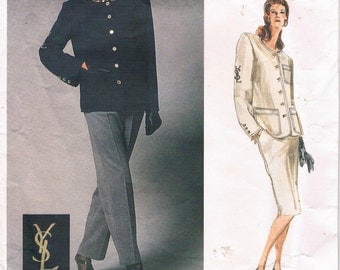 Yves Saint Laurent Vintage Vogue Designer Pattern -Misses' Jacket, Skirt , Pants & Transfers, Size 12