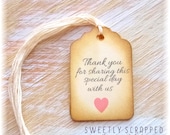 12 THANK YOU For Sharing This Special Day With Us... WEDDING Tags ... Vintage, Shabby, Pink Heart, Bride, Groom