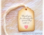 12 THANK YOU For Sharing This Special Day With Us... WEDDING Tags ... Vintage, Shabby, Pink Heart, Bride, Groom