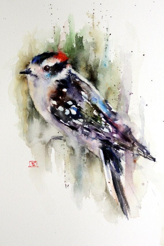 DOWNY WOODPECKER Watercolor Print by Dean Crouser