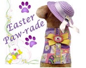 Honey Bunny Dog Harness Vest-Easter Patchwork Print-Custom Dog Clothes-Pink Yellow Purple Eggs Bunny Fabric-Boutique-Maltese Puppy-XS,S,M,L