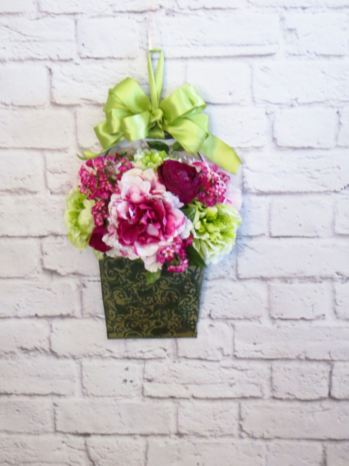 Floral Wall Pocket Metal Wall Pocket Distressed by Dazzlement