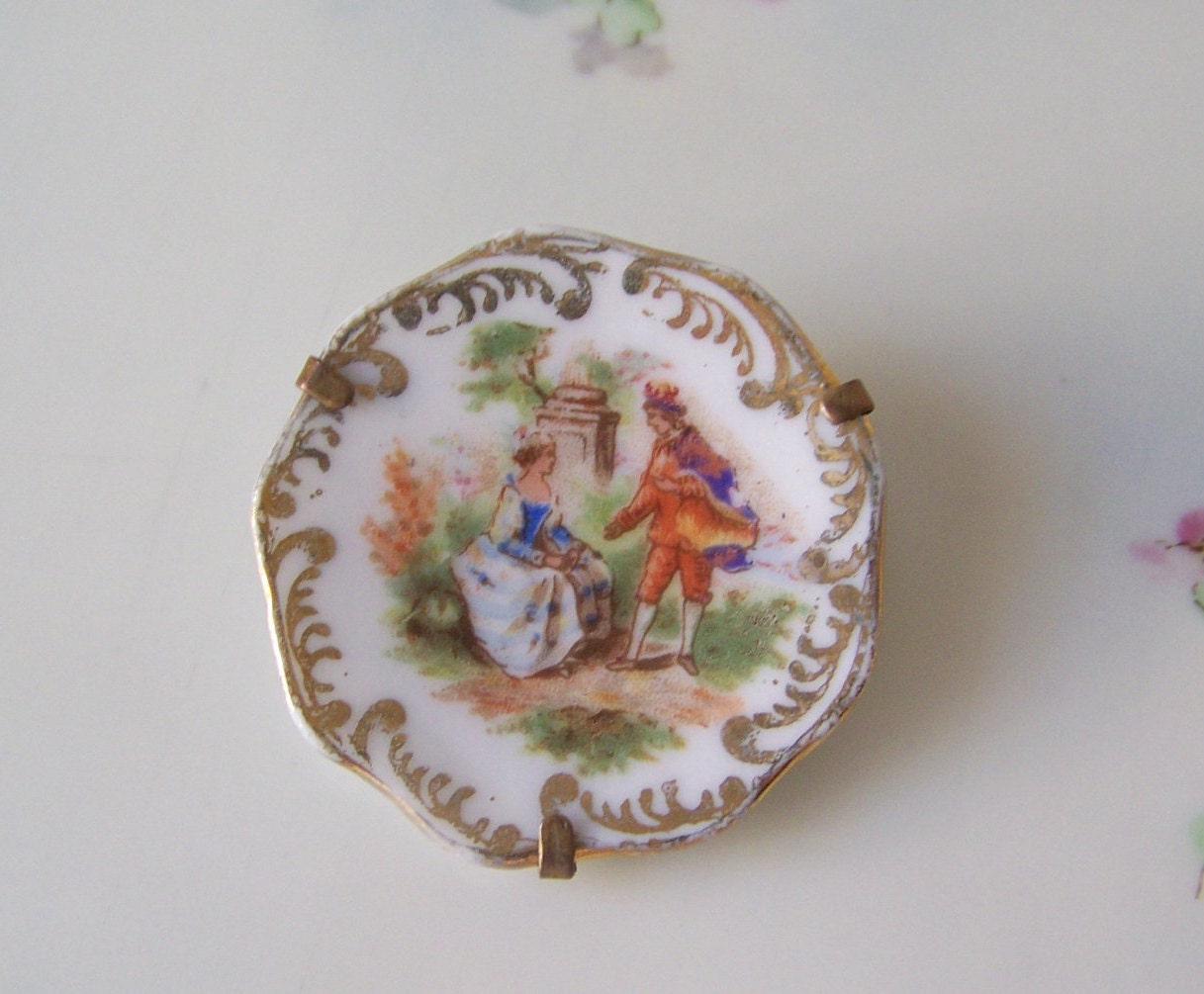 Vintage Limoges Porcelain Brooch Hand Painted by CynthiasAttic