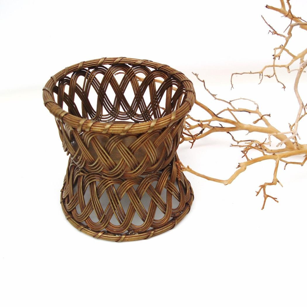 Vintage Brass Basket Dual Container Small Wire by WhimzyThyme
