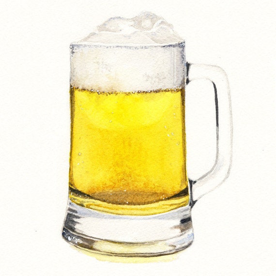 Beer Mug Art Print of Watercolor Still by SaylorWolfWatercolor