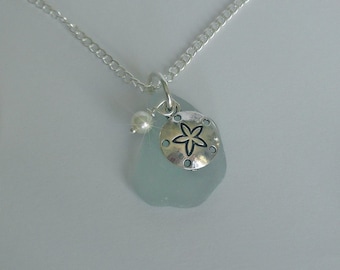 Sea glass Necklace. Sand dollar necklace Beach glass jewelry. Beach glass necklace