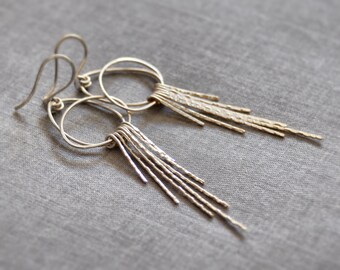 Unique sterling silver Earrings / art deco jewelry / Fête '28 / Silver or Gold / hammered / forged solid gold sterling 14k rose white