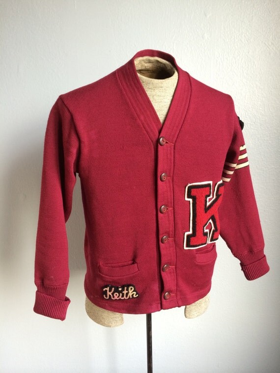 Items similar to Vintage 1950s Dark Cherry Letterman Sweater Coleman ...
