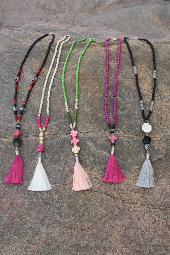 tassels for jewelry silk Hippie Boho necklace Boho Jewelry. Tassel Tassel Necklace. Silk