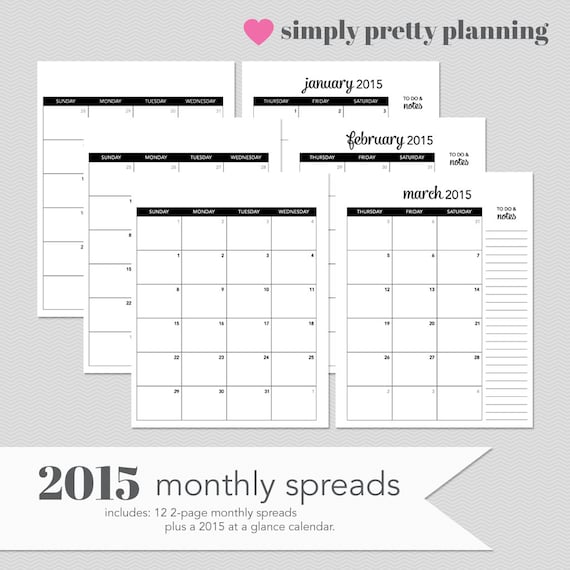 Letter Size 8.5x11 2015 Printable Monthly by simplyprettyplanning