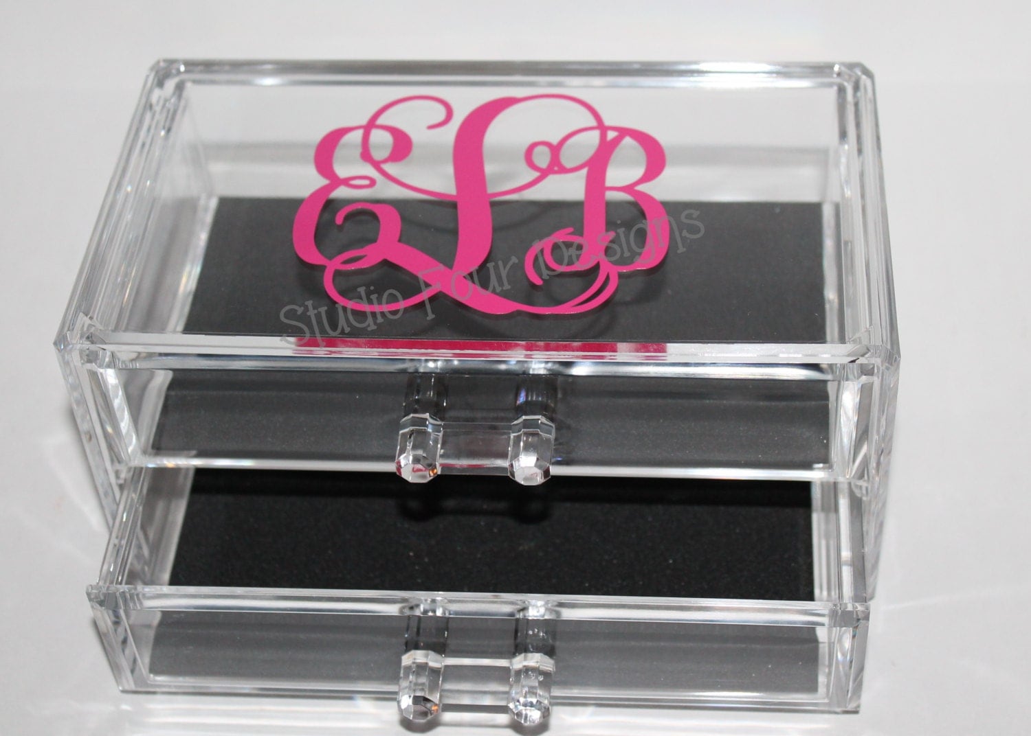 Personalized two drawer acrylic Jewelry Box/ Cosmetic Storage