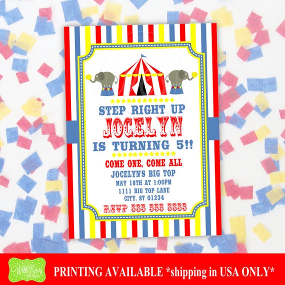 Circus Invitation - Carnival Invitation - Circus Birthday Invitation - Circus Thank You Card - DIGITAL and PRINTED Available Il_570xn
