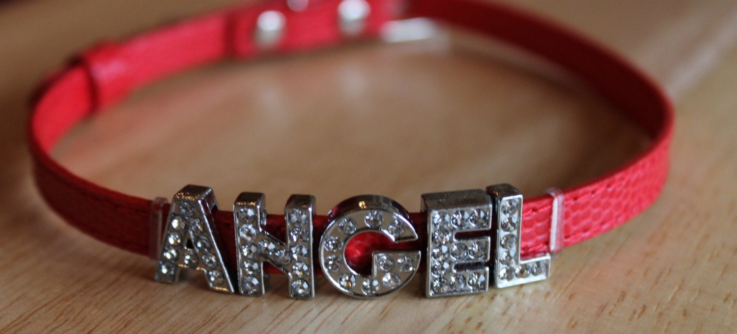 Red Angel Dog Collar Rhinestone letters by bitsybowsandthings