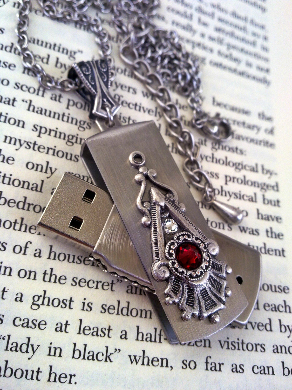 USB Necklace Flash Drive Memory Stick Pendant Red Swarovski