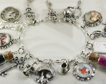 DIY Alice In Wonderland Charm Bracelet Do It Yourself Alice In Wonderland Party Favors Complete Kit Mad Hatter Chesire Cat White Rabbit