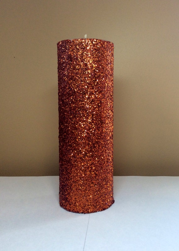 Orange / Copper Glitter Pillar Candle by StillWaterCandles