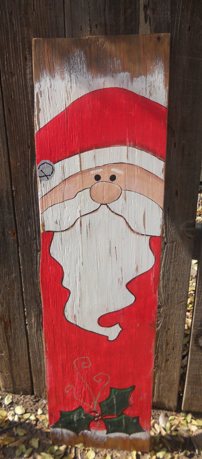 Rustic Hand Painted Santa on Wood by HLCustoms on Etsy