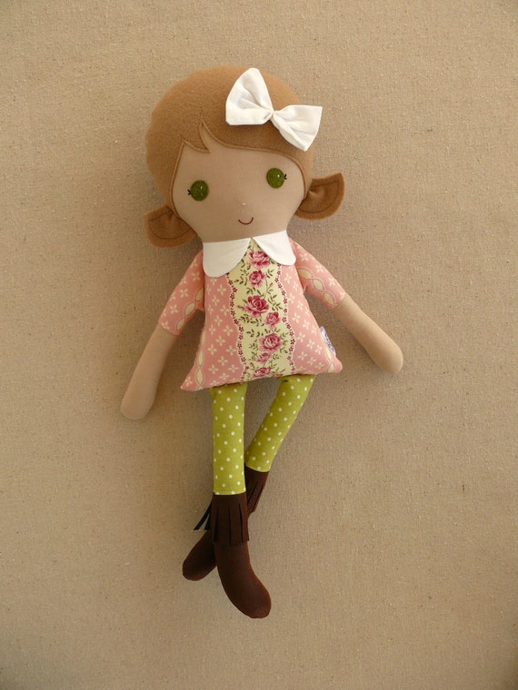 Fabric Doll Rag Doll Light Brown Haired Girl In Old Fashioned