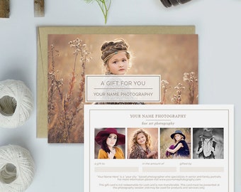 Photography Studio Gift Certificate Template, Photography Gift Card Template - GCT105B - Organic Set