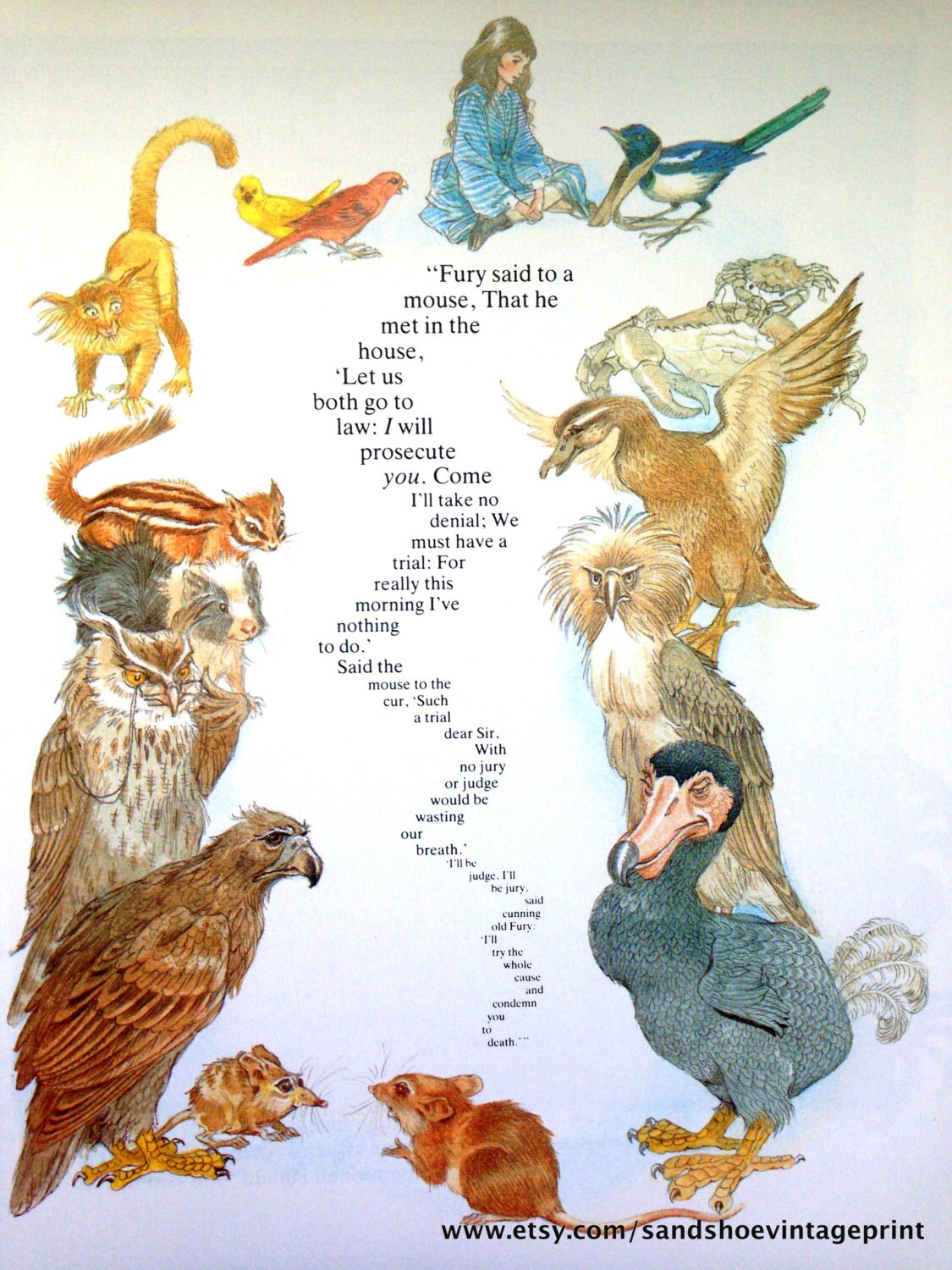 1990s ALICE in WONDERLAND Lobster Quadrille Poem Print by Eric
