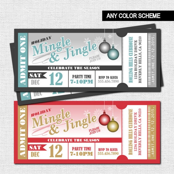 holiday party ticket invitations christmas mingle and jingle christmas party ticket template