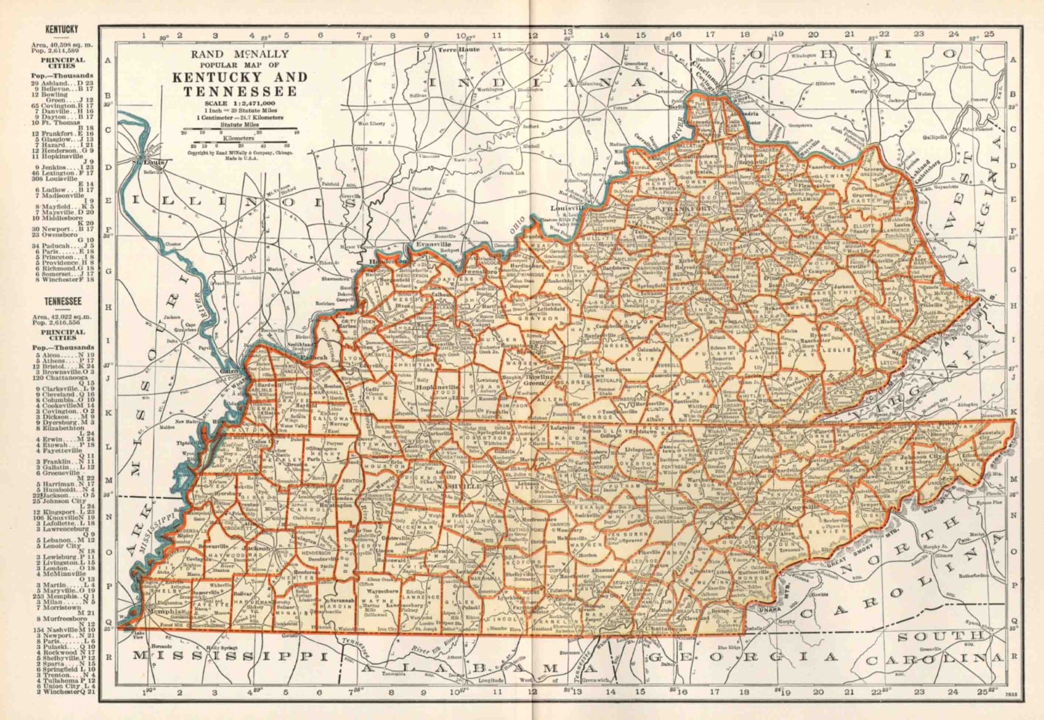 Vintage Kentucky and Tennessee Map Vintage by SkippiDiddlePaper