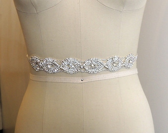 SALE - SOPHIA - Sash, Crystal Beaded Bridal Belt Sash - Rhinestone wedding gown sash - Wedding Dress Belt, Crystal Rhinestone Belt