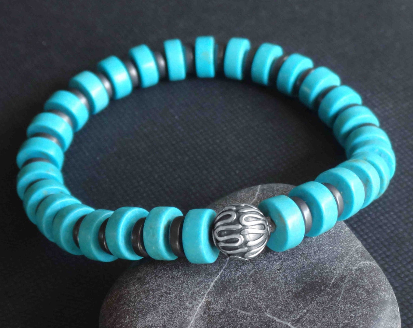 Mens turquoise bracelet Sterling silver turquoise by EmpathyGifts