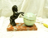 Antique French Art Deco Horse and  Lamp Horse  / French Decor / Art Deco Decor / Chateau Decor / Equestrian Light / Mint Green