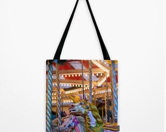 tote bag, totebag, horse bag, photo bag, carousel photo, shopping bag, equine photo