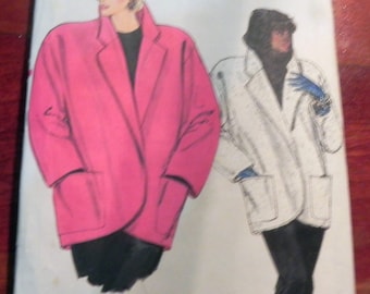 1980s Oversized Coat Jacket with Dropped Shoulders sewing pattern Vogue 9140 Size 8 10 12 Bust 31.5 32.5 34