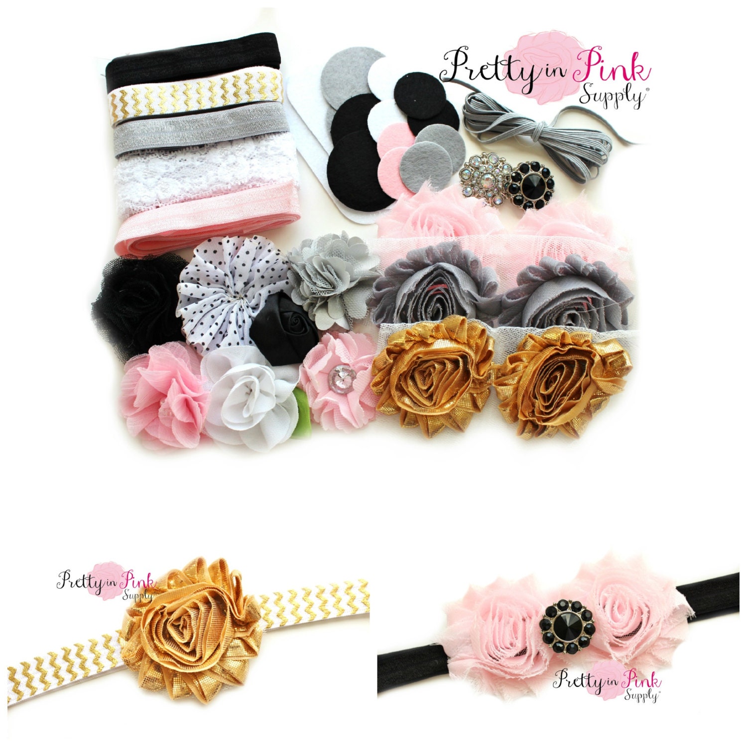 Classic Pink and Grey DIY Headband Kit 13 Baby Christmas
