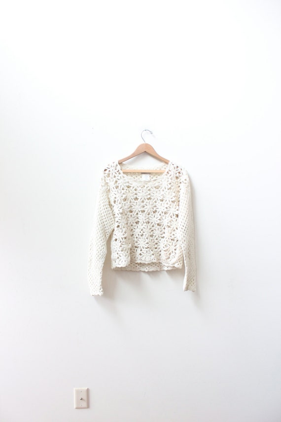 Beige Crochet 90s Sweater