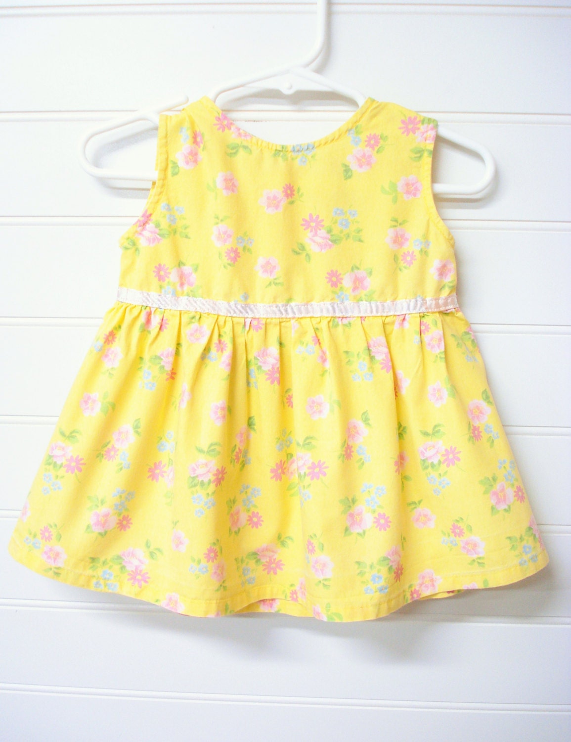 Vintage Baby Clothes Baby Girl Dress in Yellow With Pink and