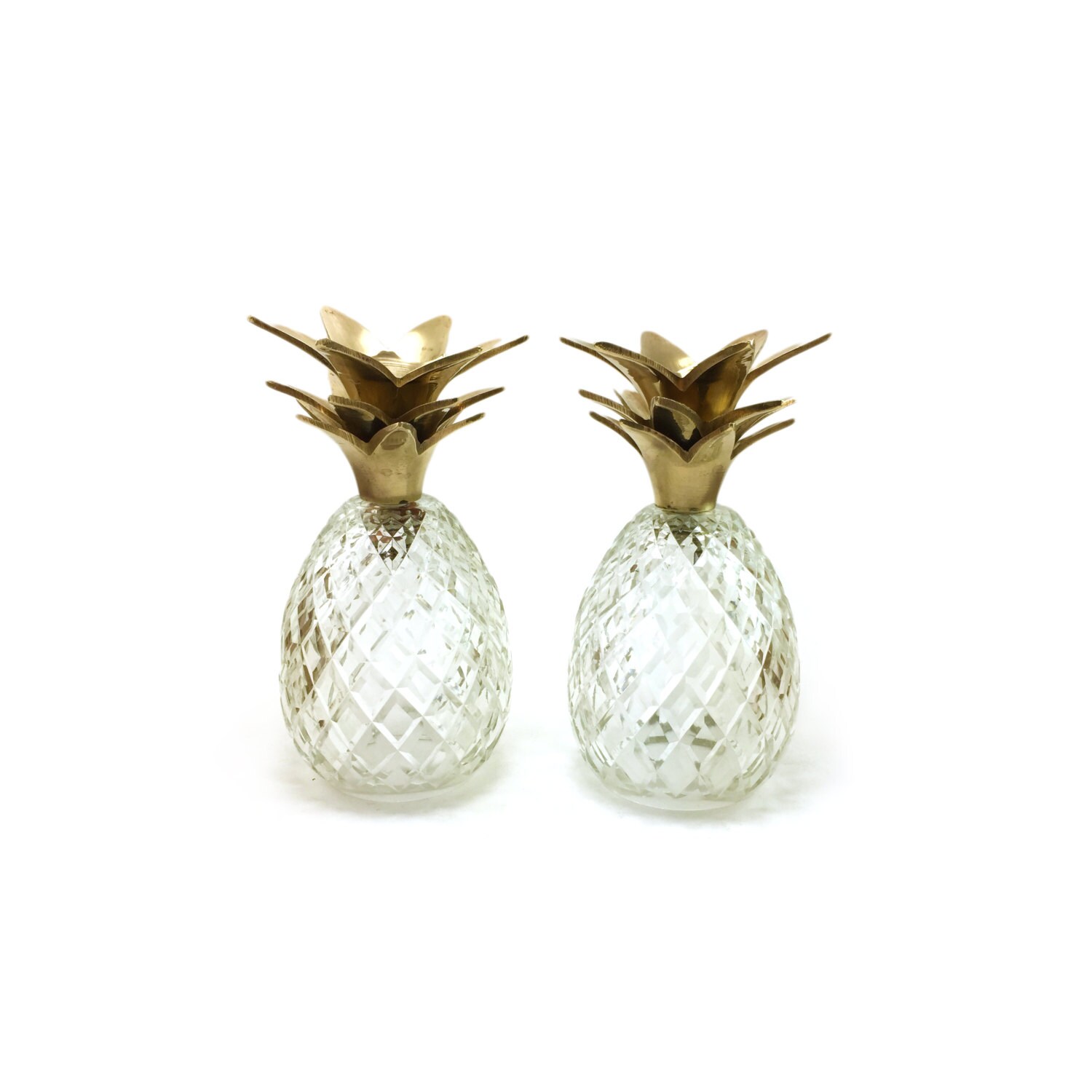 6 Pair Vintage Brass Crystal Pineapple Glass Mid by HarpersFlea