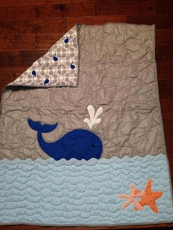 Nautical whale baby quilt Homemade baby quilt by createdbymammy