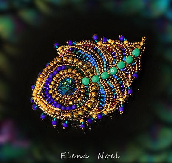 Items Similar To Peacock Feather Brooch Embroidered Beaded Brooch With Swarovski Crystal On Etsy