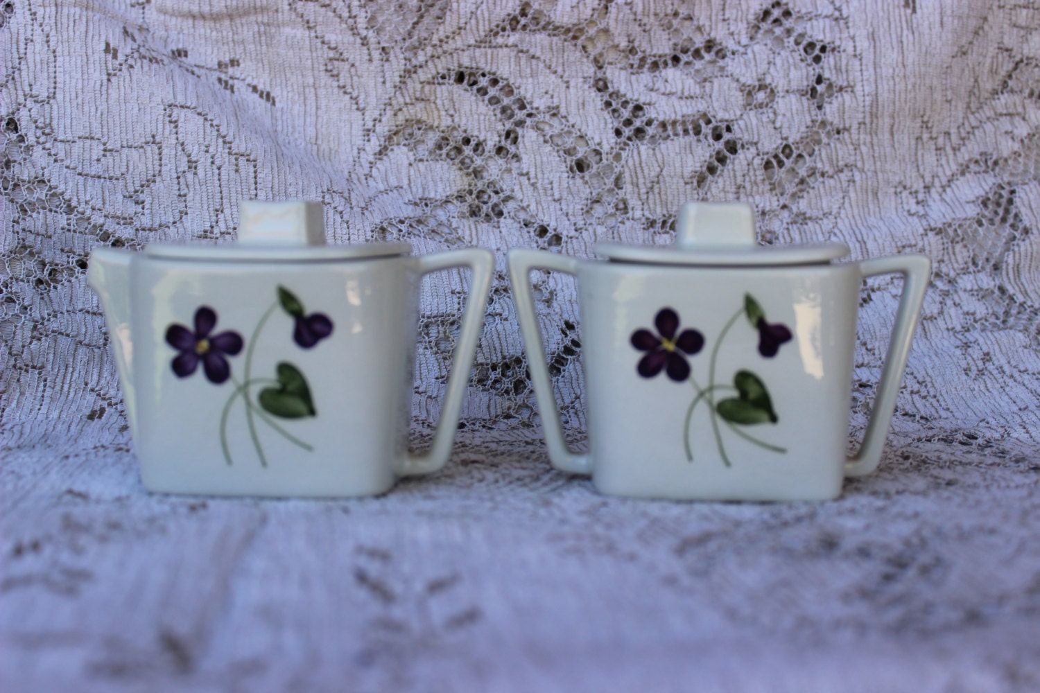 Vintage Orchard Ware California Creamer and Sugar Set Wood Violet