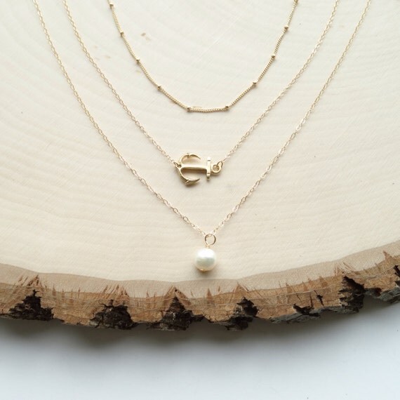 Items similar to Pearl Necklace, Anchor Necklace, Gold Layer Necklace