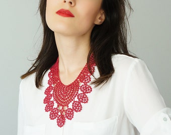 30% Inspiration Burgundy Necklace Venise Lace Necklace Bib Necklace Statement Necklace Body Jewelry Gift/ GERBOLINA