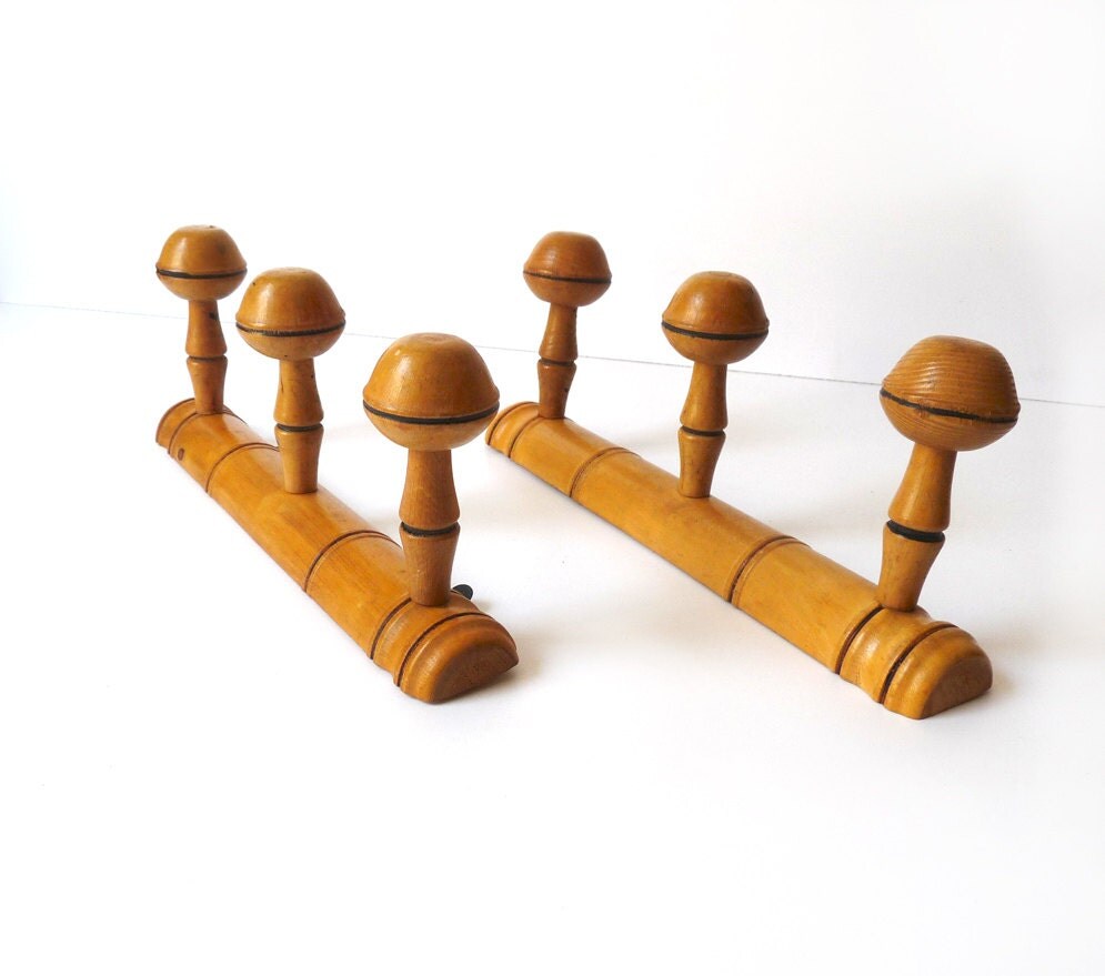 Set of 2 Coat Racks Hat Racks with 3 hooks Faux Bamboo Furniture 1930s
