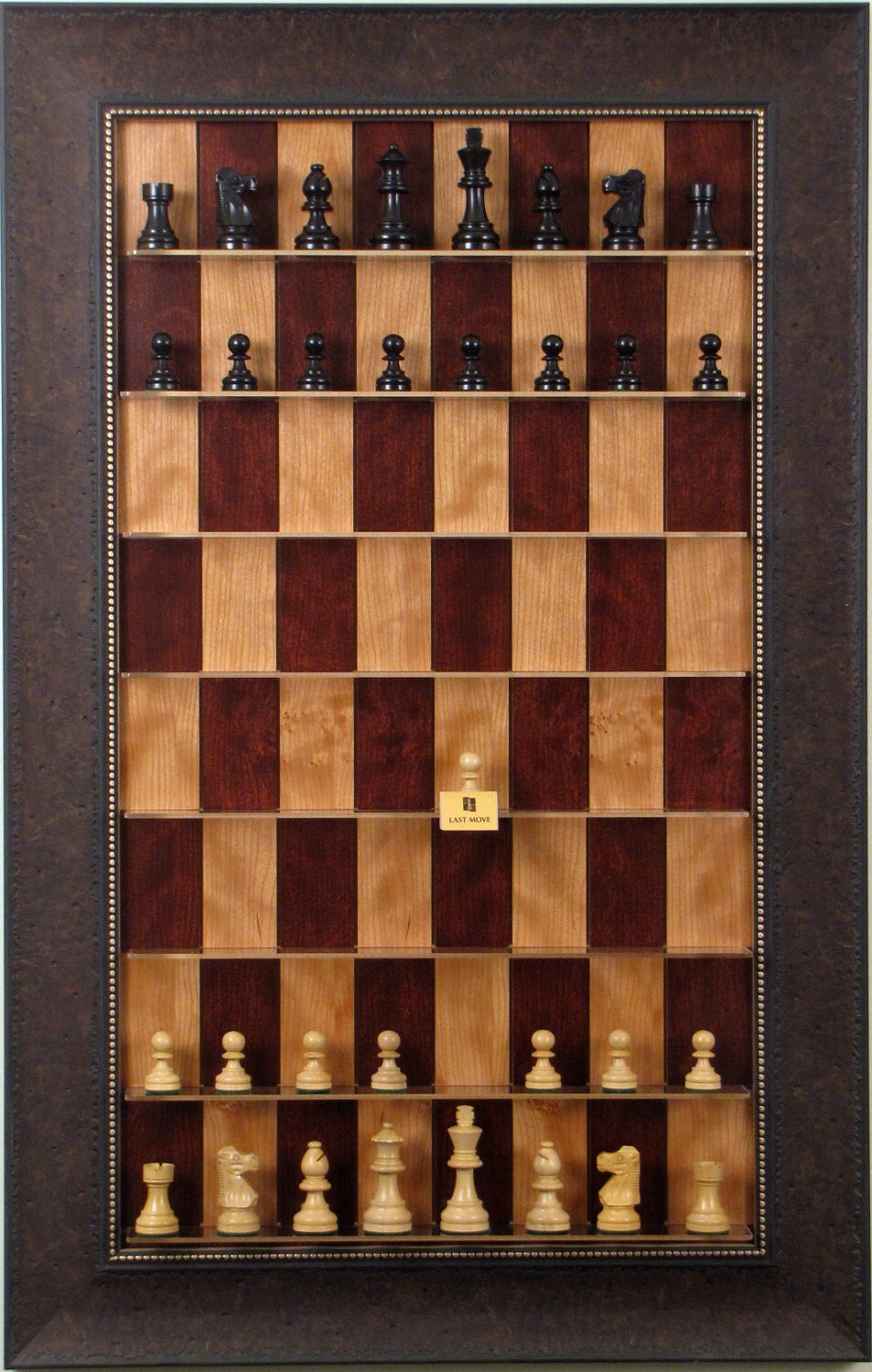 red cherry straight up chess board with walnut scoop frame and