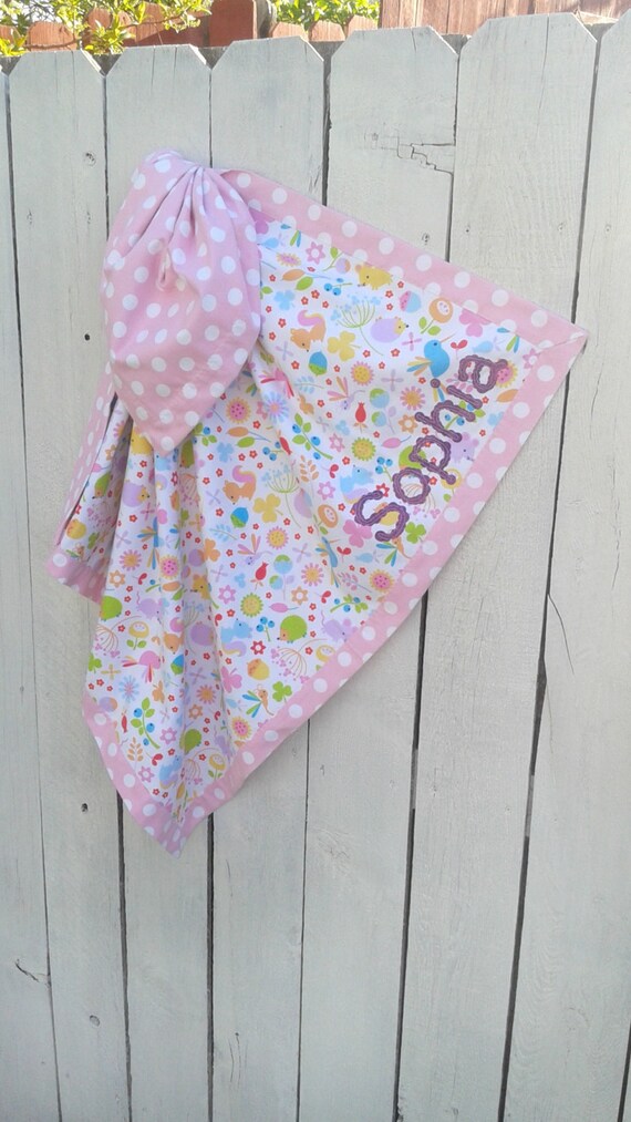 Personalized Baby Girl Receiving Blanket Woodland Soft Pink