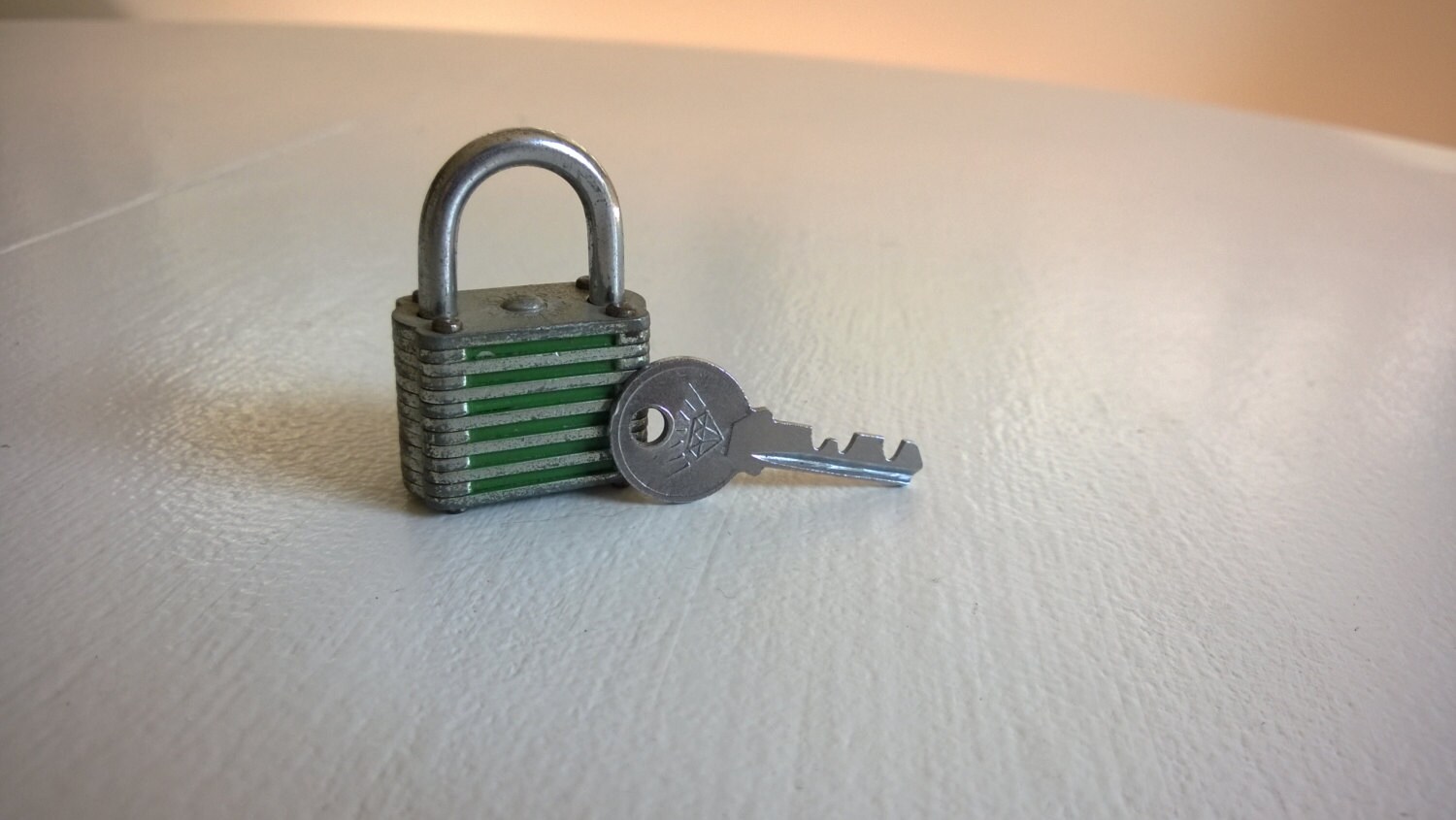 Vintage Diamond Padlock Lock & Key Silver and