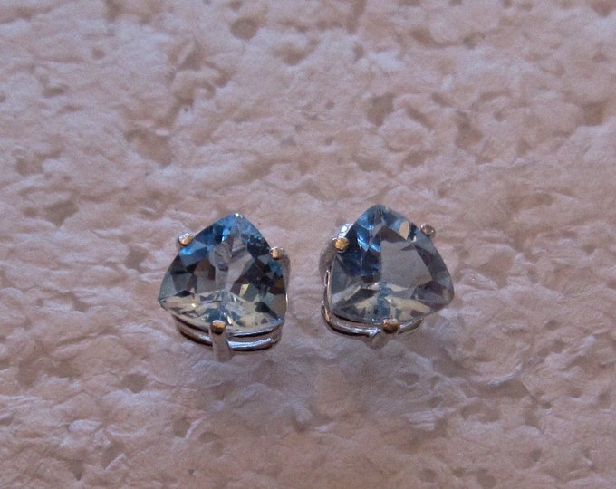 Blue Topaz Studs, 10mm Trillion, Natural, Set in Sterling Silver E750